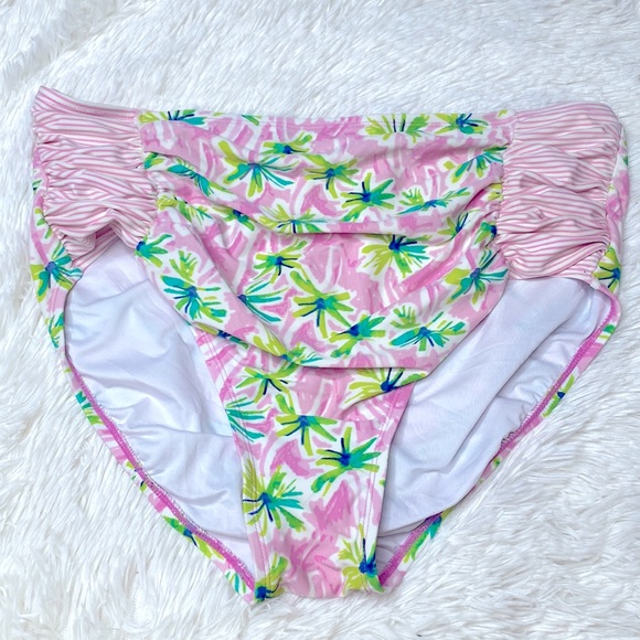 Crown & Ivy Pink Green Palm Tree High Waisted Bikini Swim Bottoms Size XL - Picture 1 of 9